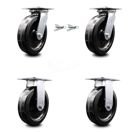 Service Caster 8 Inch Phenolic Caster Set with Ball Bearing 2 Swivel Lock and 2 Rigid SCC SCC-35S820-PHB-BSL-2-R-2